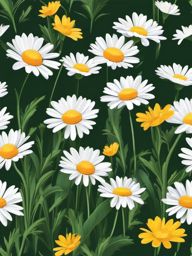 Alpine Daisy Clip Art - Alpine daisies in a high-altitude meadow,  color vector clipart, minimal style