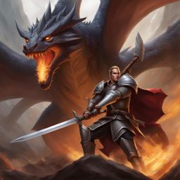 kaelar swiftblade, a half-elf fighter, is leading a charge of knights against an imposing dragon. 