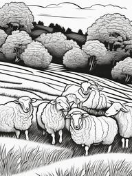 Farm Animal Coloring Pages - Sheepdog herding sheep across the field  simple coloring pages