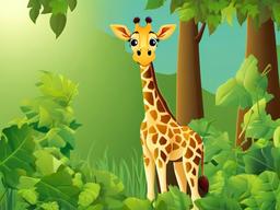 Giraffe Cartoon - Cartoon of giraffe eating leaves  