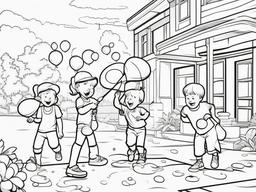 Kids playing with water balloons  simple coloring pages