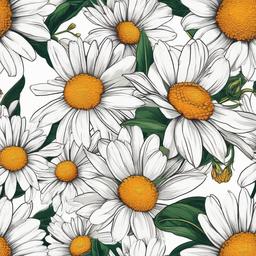 Daisy Flower Tattoo-Timeless beauty of daisies in a floral tattoo, expressing nature's delicate blooms.  simple color tattoo,minimal vector art,white background