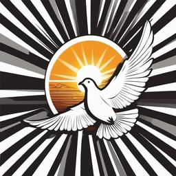 Dove flying towards the sun clipart.  vector style illustration, white background