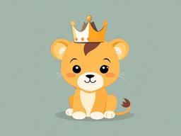 Cute clipart - baby lion with a tiny crown  color,minimalist,vector clipart