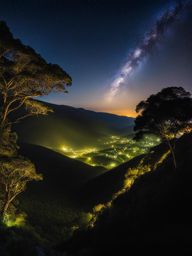 sierra gorda - paint the serene night view of sierra gorda, a biosphere reserve with lush landscapes, caves, and hidden waterfalls, all illuminated by moonlight. 