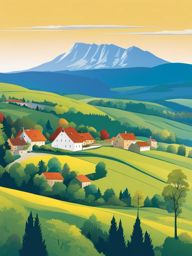 forgotten beauty of the jura region - illustrate the forgotten beauty of the jura region, featuring rolling hills, pristine lakes, and quaint villages. 