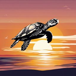 Sea Turtle - Basking in the warm sun on a tropical beach, the sea turtle embodies the beauty of coastal life.  vector art, clipart, minimal