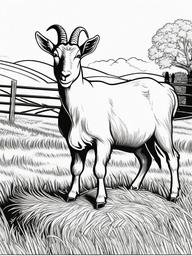 Farm Animal Coloring Pages - Goat standing on a haystack with a grin  simple coloring pages