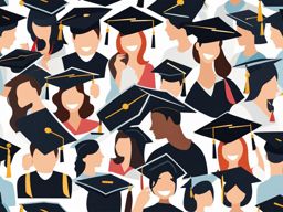 graduation clipart - a mortarboard and diploma, held aloft in the hands of jubilant graduates in a university hall 