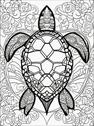 Turtle Coloring Pages - Turtle with a whimsical, patterned shell  simple coloring pages