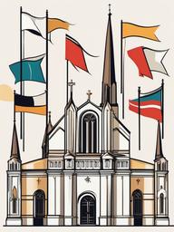 Church clipart - church with flags for special occasions  color,minimalist,vector clipart