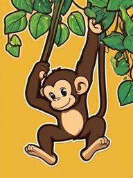 Monkey Sticker - A mischievous monkey swinging from vines. ,vector color sticker art,minimal