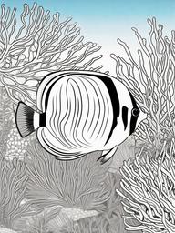 Butterflyfish Coloring Pages - Small Colorful Coral Reef Fish  black outline printable sheet, coloring page