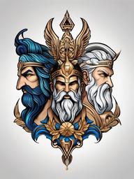 3 Greek Gods Tattoo - Choose a tattoo featuring three Greek gods, creating a dynamic and powerful composition that pays homage to multiple deities.  simple color tattoo, white background