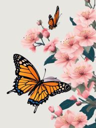 Butterfly Clipart - Butterfly fluttering among blooming blossoms , minimal, 2d