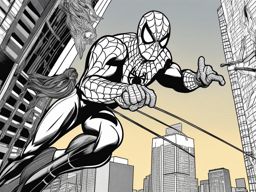 spiderman coloring pages - spider-man swings from web to web in a thrilling chase. 