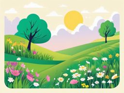 Springtime Meadow clipart - A lush meadow in spring, ,vector color clipart,minimal