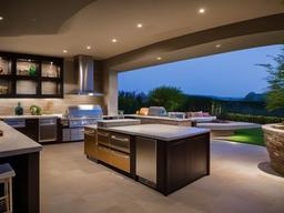 In the outdoor kitchen, High Tech interior design showcases high-end appliances, sleek surfaces, and integrated tech solutions that enhance outdoor cooking and entertaining experiences.  