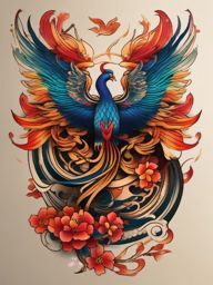 Japanese phoenix tattoo, Tattoos inspired by Japanese culture featuring the iconic phoenix. , color, tattoo design