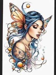 fairy blowing bubbles tattoo  simple color tattoo style,white background