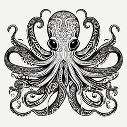 Hawaiian Tribal Octopus Tattoo - Capture the intricate beauty of the ocean with a tribal-inspired tattoo featuring an octopus.  simple vector color tattoo,minmal,white background