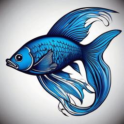 Blue Fish Tattoo-Bold and vibrant tattoo featuring a blue fish, capturing the beauty and vibrancy of aquatic life.  simple color vector tattoo