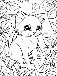 Kitty Playing with Leaves Coloring Pages - Kitten Having Fun in the Leaves  minimal black outline printable sheet, coloring page