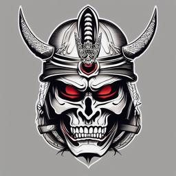 samurai skull mask tattoo  simple color tattoo,white background,minimal