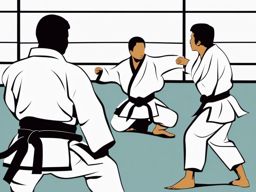 Judo Dojo Practice Clipart - Judo practitioners practicing in a dojo.  color vector clipart, minimal style