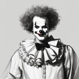 drawing of a clown at a party  minimal rough sketch scribbles,doodles,black and white