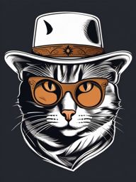 Cat in a cowboy hat, ready for a wild west adventure  minimalist design, white background, t shirt vector art