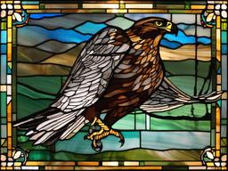 Stained Glass Hawk - Fierce hawk in flight  