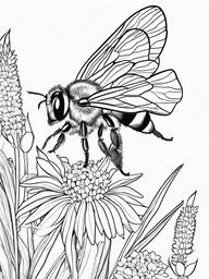 Bumblebee Coloring Pages - Bee with a rainbow of wildflowers  simple coloring pages