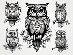 Tree Tattoo with Owl - Infuse natural charm with an owl in a  simple color tattoo,vector style,white background