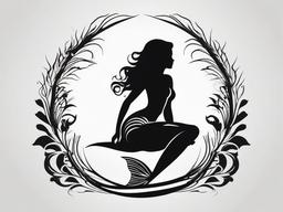 Mermaid Silhouette Tattoo - Showcase the graceful silhouette of a mermaid in a stylish tattoo design.  simple vector color tattoo,minimal,white background