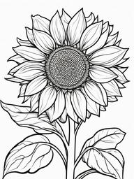 Sunflower coloring page sheet - A towering sunflower reaching for the sky on a sunny day.  black outline printable coloring page