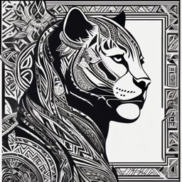 Black panther with tribal patterns tattoo. Cultural jungle connection.  minimalist black white tattoo style