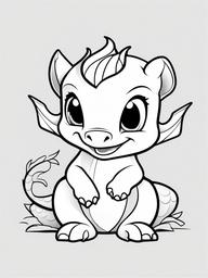 Cartoon Baby Dragon Coloring Pages - Playful Little Dragon in Fun Poses  minimal black outline printable sheet, coloring page