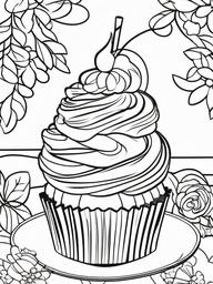 Cupcake Coloring Pages - Cupcake picnic with various flavors  simple coloring pages