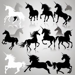 Unicorn Silhouette Clipart - Stylish and elegant unicorn silhouettes suitable for various design projects.  vector art, clipart, minimal