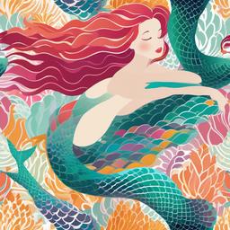 Mermaid clipart - colorful mermaid with vibrant scales  color,minimalist,vector clipart