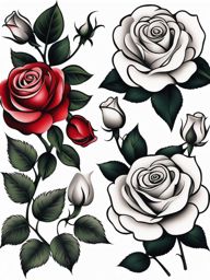 Traditional rose tattoo, Classic and timeless tattoos featuring traditional rose designs. colors, tattoo patterns, clean white background