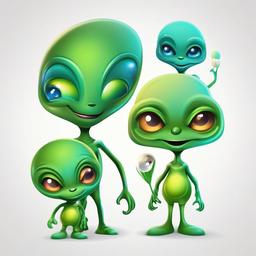 Alien family smiling clipart.  vector style illustration, white background