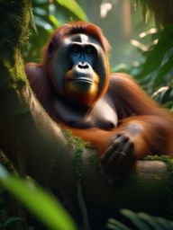 Cute Orangutan Finding Solace in a Jungle Hideaway 8k, cinematic, vivid colors