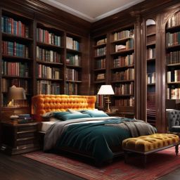 Classic Library Bedroom - Design a bedroom with classic library elements and bookshelves. , bedroom interior decor design ideas, multicoloured, photo realistic, hyper detail, high resolution,