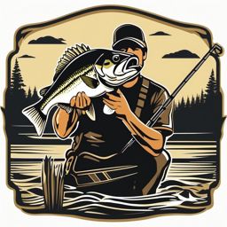 Bass fishing clipart, A fisherman proudly displaying a trophy bass.  simple, 2d flat