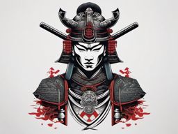 Samurai tattoo with symbols that seem to whisper ancient secrets.  color tattoo,minimalist,white background