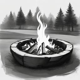 drawing of a fire pit  minimal rough sketch scribbles,doodles,black and white