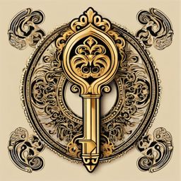 Golden Key Clipart - A golden key with ornate details, a symbol of unlocking new possibilities and opportunities.  color clipart, minimalist, vector art, 