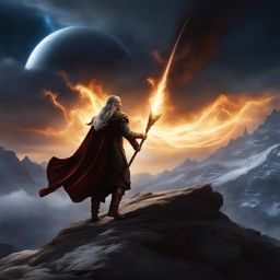 human sorcerer,valandar stormcaller,harnessing the power of a comet,protect their homeland full color photography, high fantasy, photo-realism, hyperrealistic/ultrarealistic/photorealistic